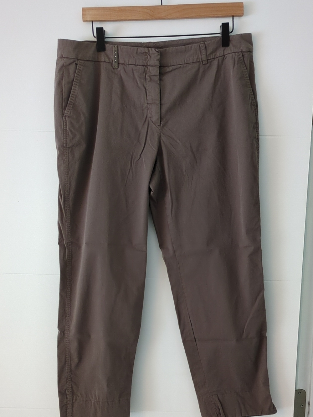 Peserico Taupe-Brown Casual Mid Waist Ankle Straight Leg Casual Trousers Sz L